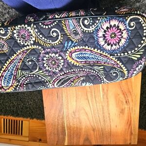 Vera Bradley paisley pattern medium tote, faux leather trim and handles.